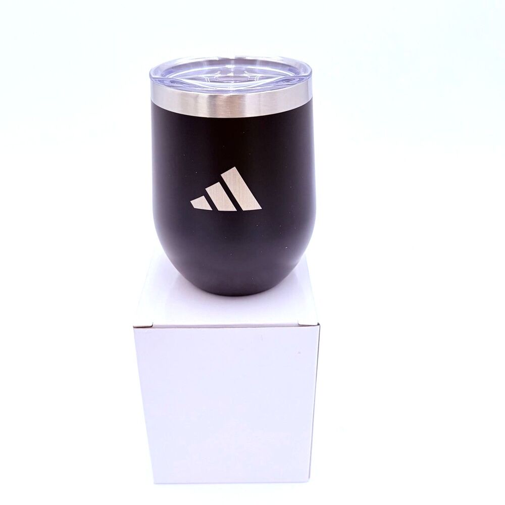 Adidas Black Stainless Steel Wine Tumbler Cup w/ Lid New